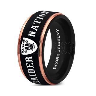 8mm Black Tungsten Band with Step Edge and Polished Finish NFL Football RN4L Oakland Raiders Logo Laser Engraved Ring