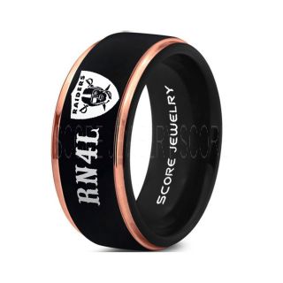 8mm Black Tungsten Band with Step Edge and Polished Finish NFL Football RN4L Oakland Raiders Logo Laser Engraved Ring