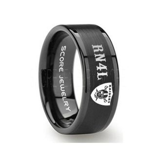 8mm Black Tungsten Band with Flat Edge and Brushed Finish NFL Football RN4L Oakland Raiders Logo Laser Engraved Ring