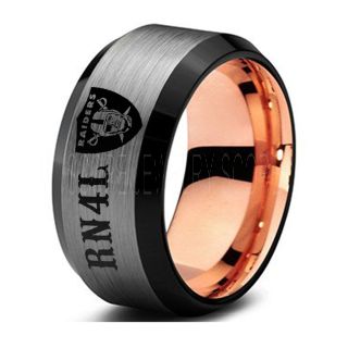 8mm Black Tungsten Band with Beveled Edge and Brushed Finish NFL Football RN4L Oakland Raiders Logo Laser Engraved Ring