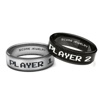 2 Piece Couple Set Tungsten Bands with Step Edge Player 1 Player 2 Design Laser Engraved Rings - 8mm Rings