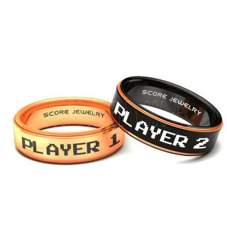 2 Piece Couple Set Tungsten Bands with Step Edge Player 1 Player 2 Design Laser Engraved Rings - 8mm Rings