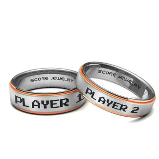 2 Piece Couple Set Tungsten Bands with Step Edge Player 1 Player 2 Design Laser Engraved Rings - 8mm Rings