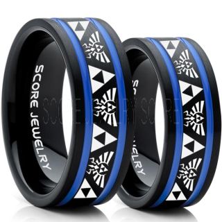 Zelda Ring, Gamer Ring, 2 Piece Couple Set Legend of Zelda Rings, Zelda Wedding Rings, Zelda Wedding Bands, Black Tungsten Rings, Black Wedding Bands