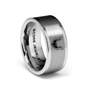 Silver Tungsten Ring with Flat Edge Brushed Center Finish 8mm Tungsten Wedding Band Pontiac Firebird Ring