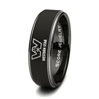 Black Tungsten Ring with Step Edge Matte Finish 8mm Tungsten Wedding Band Western Star Trucks Ring