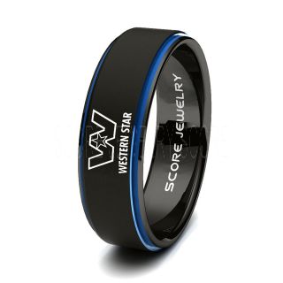 Black Tungsten Ring with Blue Step Edge Matte Finish 8mm Tungsten Wedding Band Western Star Trucks Ring