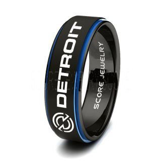 Black Tungsten Ring with Blue Step Edge Matte Finish 8mm Tungsten Wedding Band Detroit Diesel Ring