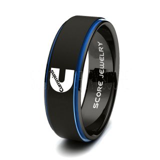 Black Tungsten Ring with Blue Step Edge Matte Finish 8mm Tungsten Wedding Band Cummins Ring