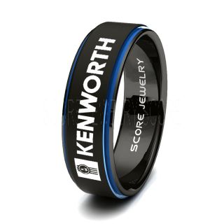 Black Tungsten Ring with Blue Step Edge Matte Finish 8mm Tungsten Wedding Band Kenworth Ring