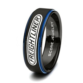 Black Tungsten Ring with Blue Step Edge Matte Finish 8mm Tungsten Wedding Band Freightliner Trucks Ring