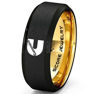Black Tungsten Ring with Beveled Edge Brushed Finish 8mm Tungsten Wedding Band Cummins Ring Cummins Engine Ring 