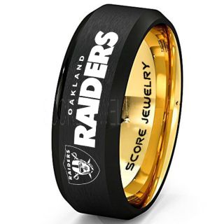 Black Tungsten Ring with Beveled Edge Brushed Finish 8mm Tungsten Wedding Band Oakland Raiders Ring Raiders Ring