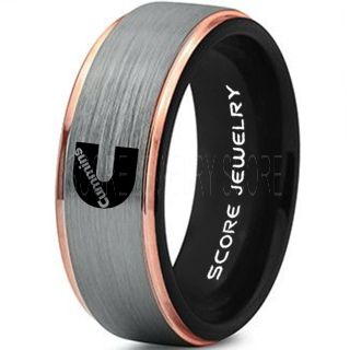 Silver Tungsten Ring with 14K Rose Gold Step Edge Brushed Finish 8mm Tungsten Wedding Band Cummins Ring Cummins Engine Ring