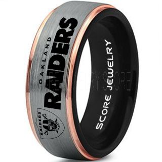 Silver Tungsten Ring with 14K Rose Gold Step Edge Brushed Finish 8mm Tungsten Wedding Band Oakland Raiders Ring Raiders Ring