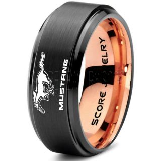 Black Tungsten Ring with Step Edge Brushed Finish 8mm Tungsten Wedding Band Mustang Ring Ford Ring Ford Mustang Ring