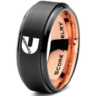 Black Tungsten Ring with Step Edge Brushed Finish 8mm Tungsten Wedding Band Cummins Ring Cummins Engines Ring