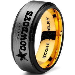 Silver Tungsten Cowboys Ring, Cowboys Wedding Band, Football Ring, Football Wedding Ringwith Step Edge Brushed Finish 8mm Tungsten Wedding Band Dallas Cowboys Ring Cowboys Ring