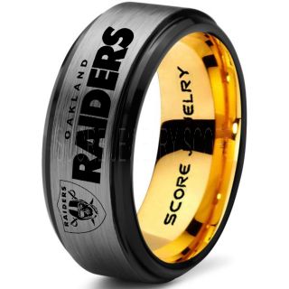 Silver Tungsten Ring with Step Edge Brushed Finish 8mm Tungsten Wedding Band Oakland Raiders Ring Raiders Ring