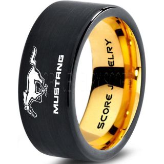 Black Tungsten Ring with Flat Edge Brushed Finish 8mm Tungsten Wedding Band Mustang Ring Ford Ring Ford Mustang Ring