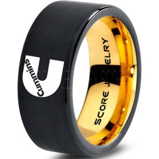 Black Tungsten Ring with Flat Edge Brushed Finish 8mm Tungsten Wedding Band Cummins Ring Cummins Engine Ring
