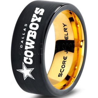 Black Tungsten Ring with Flat Edge Brushed Finish 8mm Tungsten Wedding Band Dallas Cowboys Ring Cowboys Ring