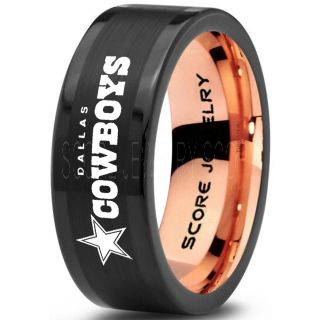 Black Tungsten Ring with Flat Edge Brushed Finish 8mm Tungsten Wedding Band Dallas Cowboys Ring Cowboys Ring