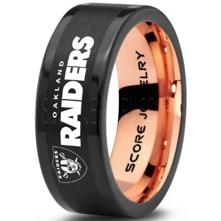 Black Tungsten Ring with Flat Edge Brushed Finish 8mm Tungsten Wedding Band Oakland Raiders Ring Raiders Ring