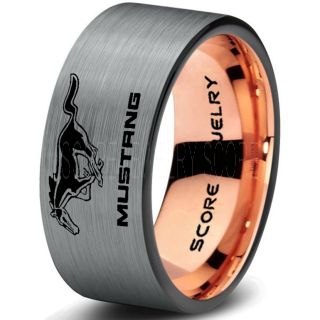 Silver Tungsten Ring with Flat Edge Brushed Finish 8mm Tungsten Wedding Band Mustang Ring Ford Mustang Ring Ford Ring