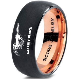 Black Tungsten Ring with Domed Edge Brushed Finish 8mm Tungsten Wedding Band Mustang Ring Ford Mustang Ring Ford Ring