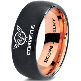 Black Tungsten Ring with Domed Edge Brushed Finish 8mm Tungsten Wedding Band Corvette Ring Chevrolet Ring Chevy Ring