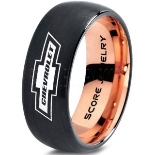 Black Tungsten Ring with Domed Edge Brushed Finish 8mm Tungsten Wedding Band Chevy Bowtie Ring Chevrolet Ring Chevy Ring