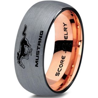 Silver Tungsten Ring with Domed Edge Brushed Finish 8mm Tungsten Wedding Band Mustang Ring Ford Mustang Ring Ford Ring