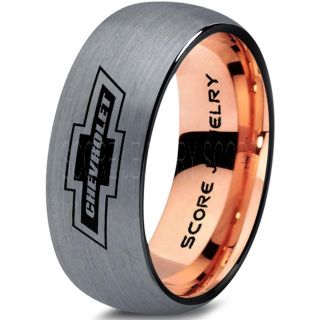 Silver Tungsten Ring with Domed Edge Brushed Finish 8mm Tungsten Wedding Band Chevy Bowtie Ring Chevrolet Ring Chevy Ring