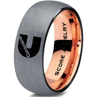 Silver Tungsten Ring with Domed Edge Brushed Finish 8mm Tungsten Wedding Band Cummins Ring Cummins Engine Ring