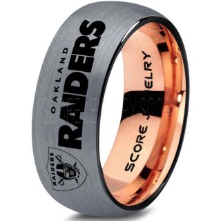 Silver Tungsten Ring with Domed Edge Brushed Finish 8mm Tungsten Wedding Band Oakland Raiders Ring Raiders Ring