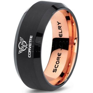 Black Tungsten Ring with Beveled Edge Polished Finish 8mm Tungsten Wedding Band Corvette Ring Chevrolet Ring Chevy Ring