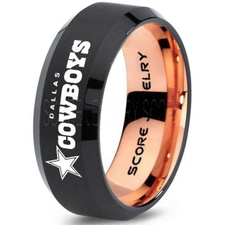 Black Tungsten Ring with Beveled Edge Polished Finish 8mm Tungsten Wedding Band Dallas Cowboys Ring Cowboys Ring