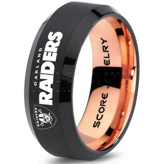 Black Tungsten Ring with Beveled Edge Polished Finish 8mm Tungsten Wedding Band Oakland Raiders Ring Raiders Ring