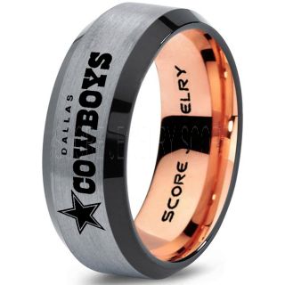 Silver Tungsten Ring with Beveled Edge Polished Finish 8mm Tungsten Wedding Band Dallas Cowboys Ring Cowboys Ring