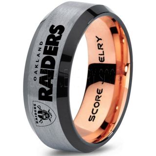 Silver Tungsten Ring with Beveled Edge Polished Finish 8mm Tungsten Wedding Band Oakland Raiders Ring Raiders Ring
