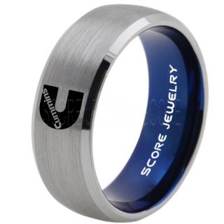 Silver Tungsten Ring with Domed Edge Brushed Finish 8mm Tungsten Wedding Band Cummins Ring Cummins Engine Trucks Ring
