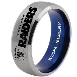 Silver Tungsten Ring with Domed Edge Brushed Finish 8mm Tungsten Wedding Band Oakland Raiders Ring Raiders Ring
