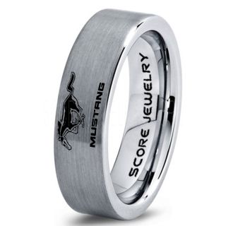 Silver Tungsten Ring with Flat Edge Brushed Finish 6mm Tungsten Wedding Band Mustang Ring Ford Mustang Ring Ford Ring