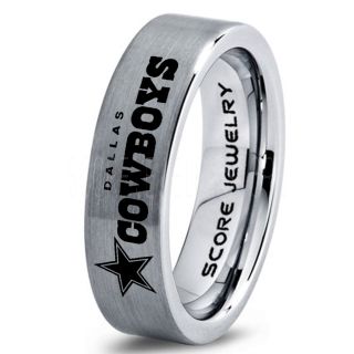 Silver Tungsten Ring with Flat Edge Brushed Finish 6mm Tungsten Wedding Band Dallas Cowboys Ring Cowboys Ring