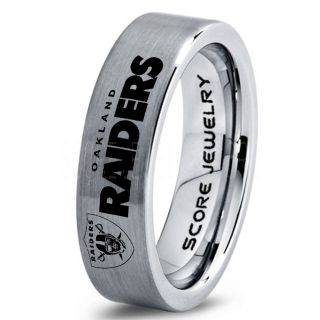 Silver Tungsten Ring with Flat Edge Brushed Finish 6mm Tungsten Wedding Band Oakland Raiders Ring Raiders Ring