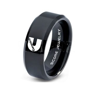 Black Tungsten Ring with Beveled Edge Polished Finish 8mm Tungsten Wedding Band Cummins Ring Cummins Engine Ring