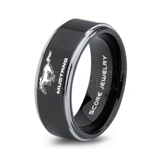 Black Tungsten Ring with Step Edge Polished Finish 8mm Tungsten Wedding Band Mustang Ring Ford Mustang Ring Ford Ring