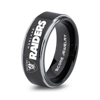 Oakland Raiders Ring, Raiders Ring, Raiders Jewelry, Football Ring, NFL Ring, NFL Jewelry, Oakland Raiders,  8mm Black Tungsten Ring Oakland Raiders Heartbeat Wedding Ring
