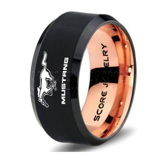 Black Tungsten Ring with Beveled Edge Polished Finish 10mm Tungsten Wedding Band Mustang Ring Ford Mustang Ring Ford Ring